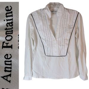ANNE FONTAINE WOMENS Nilda SHIRT 40 WHITE black quiet luxury basic layer